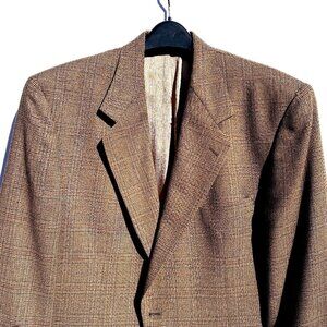 Men’s Thos. David 2-Button Lgtwt 100% Wool Blazer Brown Windowpane Plaid 44R 48W